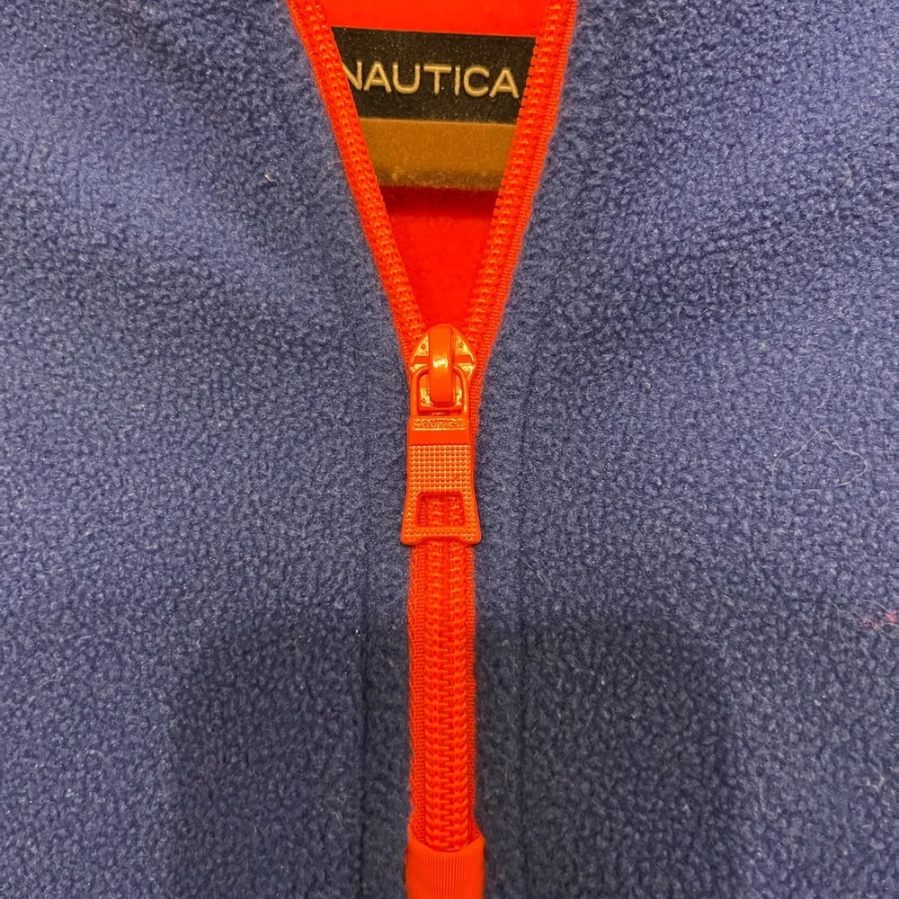 Nautica Men's Zip-Up Sweater in Blue with Orange Trim